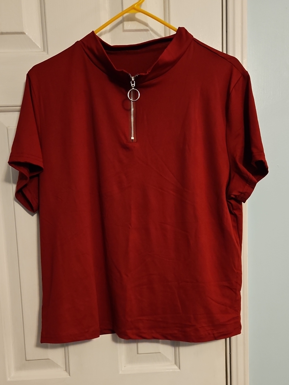 Women's Red Short-Sleeve Zip-Neck Shirt
